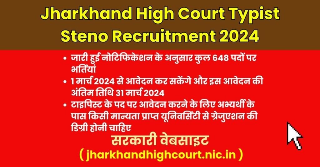 Jharkhand High Court Typist Steno Recruitment 2024