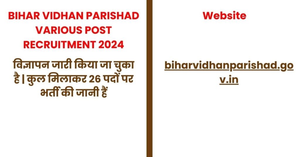 BIHAR VIDHAN PARISHAD VARIOUS POST RECRUITMENT 2024 