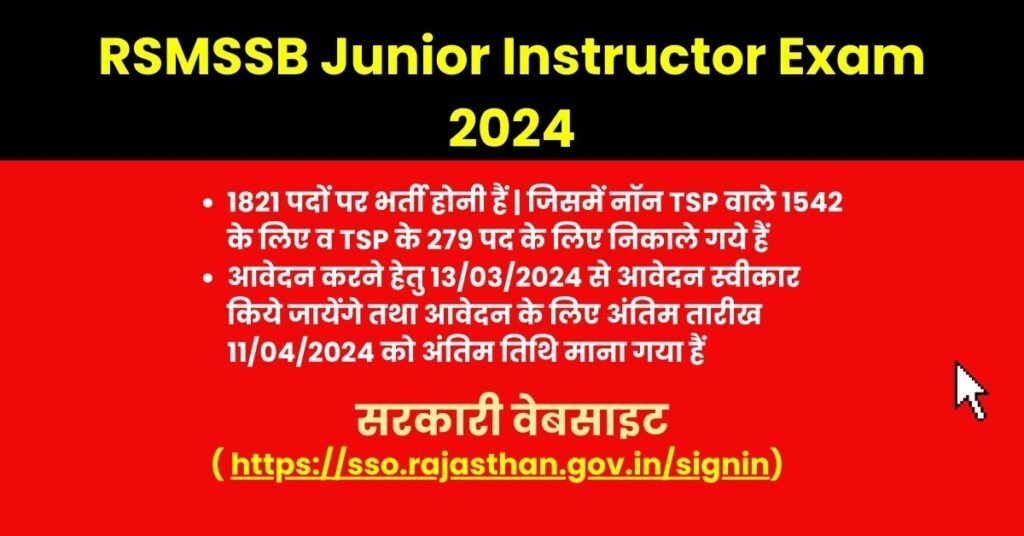 RSMSSB Junior Instructor Exam 2024